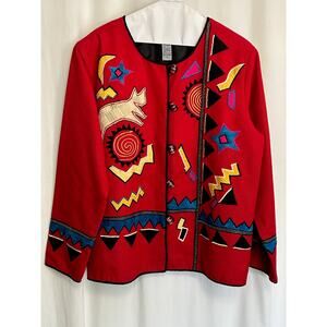 Indigo Moon Vintage Embroidered Button Up Jacket Glass Bead Buttons Size L